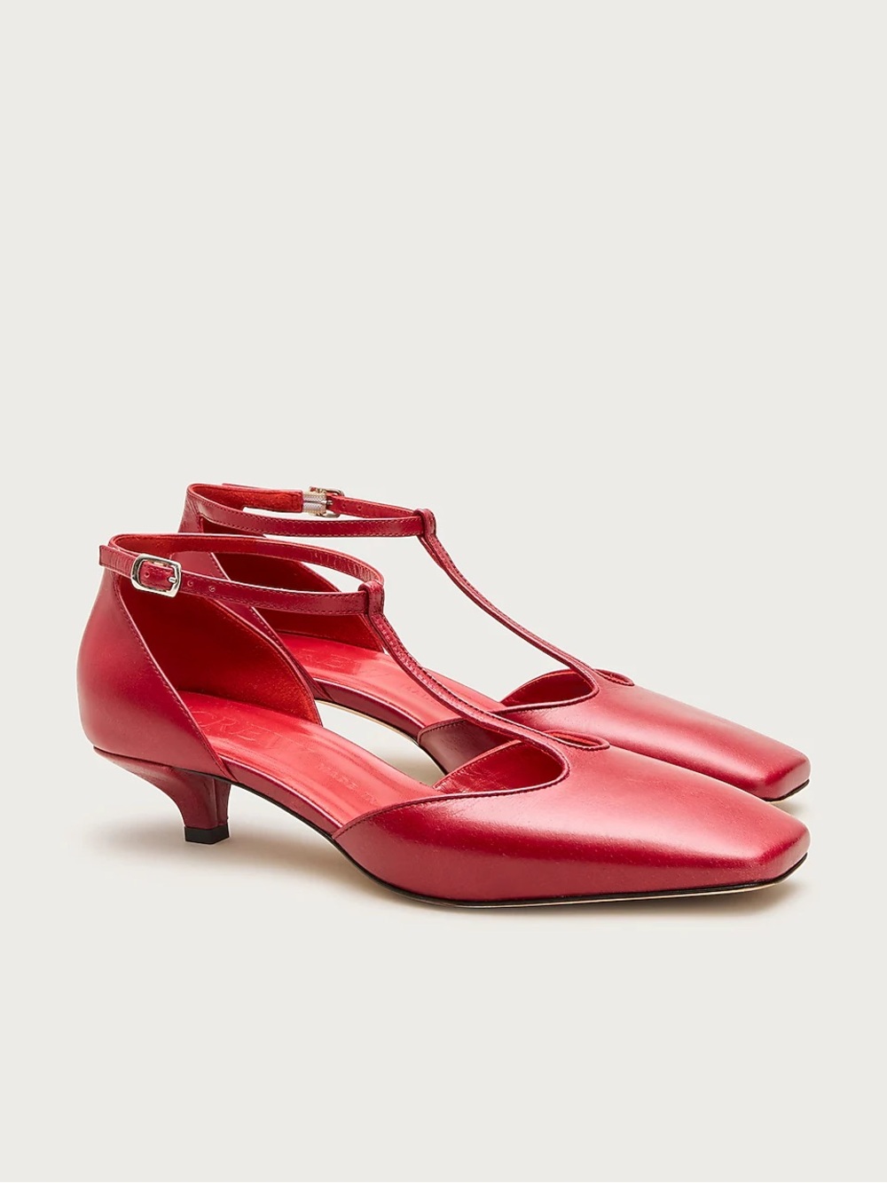 NEW J.Crew Made in Italy Red Leather T-Strap Heels Pumps Shoes 9.5